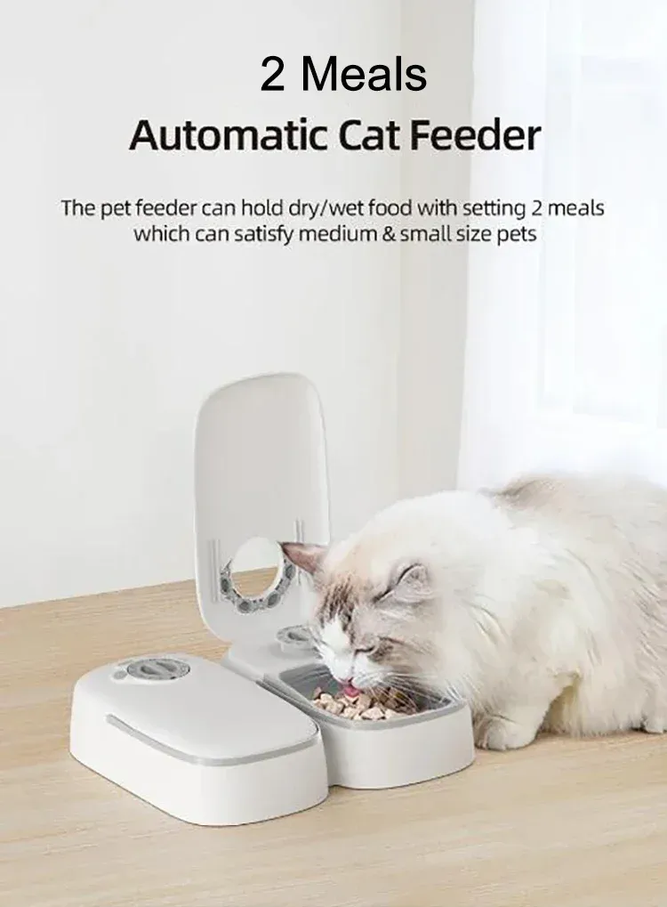 Automatic Dual Bowl Pet Feeder for Dogs & Cats | Timed Wet/Dry Food Dispenser with Ice Pack & Alarm Clock | Portable & Easy Clean Pet Food Solution showcase 1