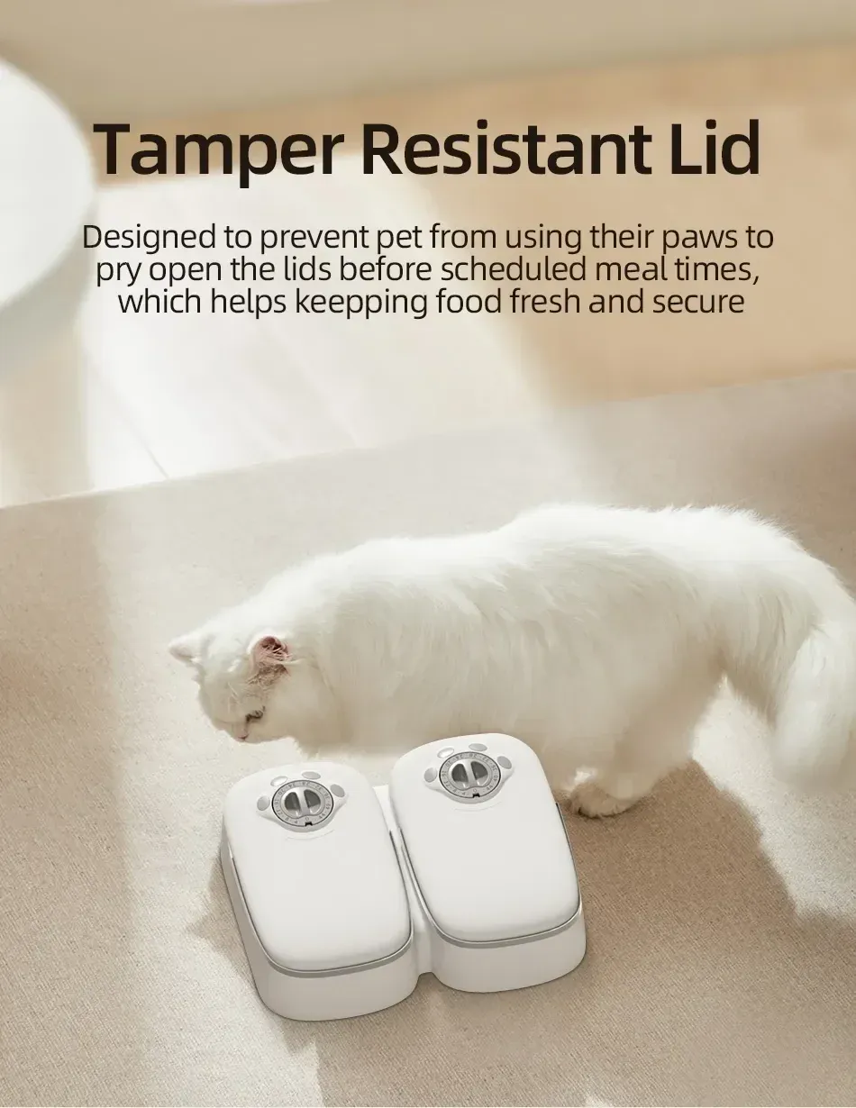 Automatic Dual Bowl Pet Feeder for Dogs & Cats | Timed Wet/Dry Food Dispenser with Ice Pack & Alarm Clock | Portable & Easy Clean Pet Food Solution showcase 11