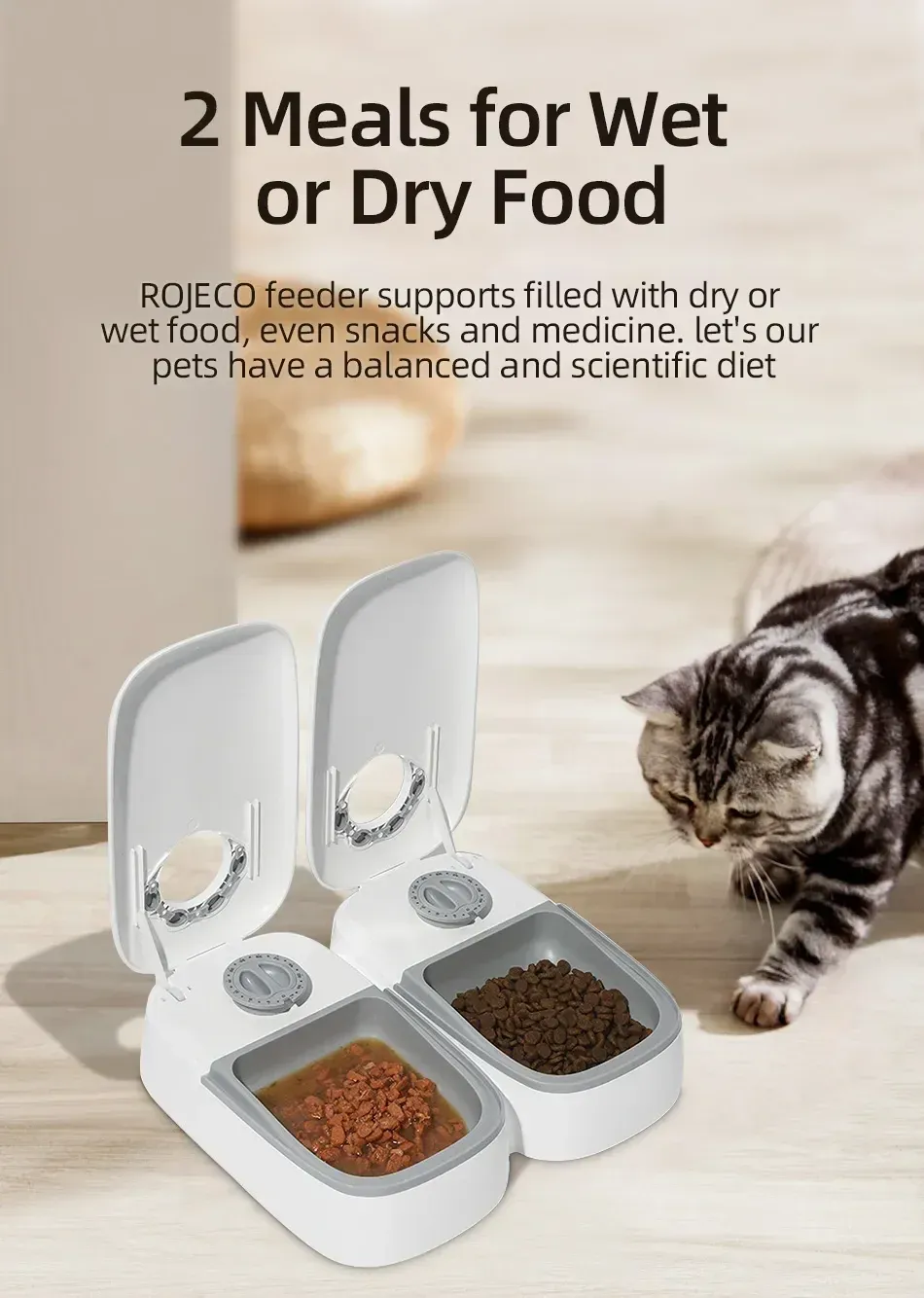 Automatic Dual Bowl Pet Feeder for Dogs & Cats | Timed Wet/Dry Food Dispenser with Ice Pack & Alarm Clock | Portable & Easy Clean Pet Food Solution showcase 5