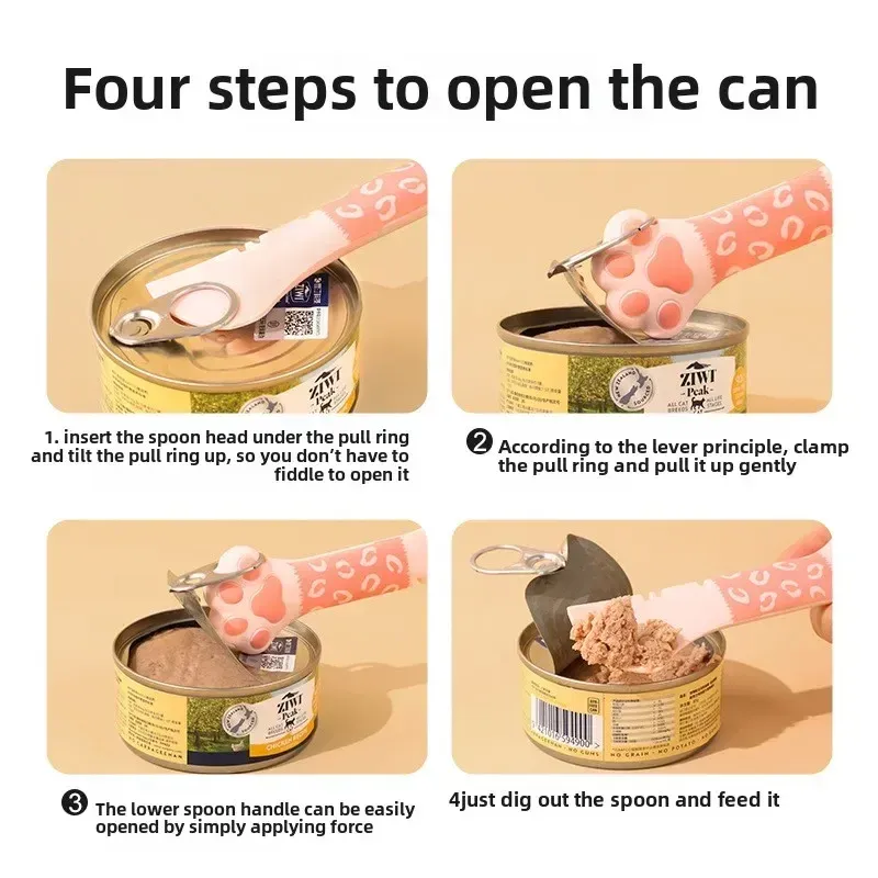 3-in-1 Pet Can Opener Spoon & Silicone Lid Set - Multi-functional Cat Paw Design for Wet/Dry Food Mixing & Storage - Ideal for Dogs & Cats thumbnail 3