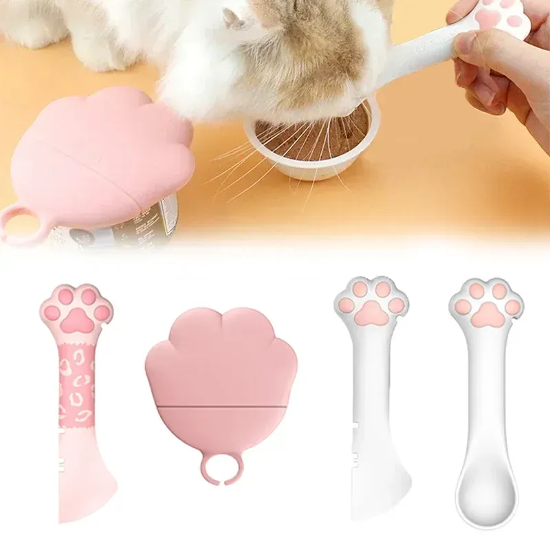 3-in-1 Pet Can Opener Spoon & Silicone Lid Set - Multi-functional Cat Paw Design for Wet/Dry Food Mixing & Storage - Ideal for Dogs & Cats showcase 1
