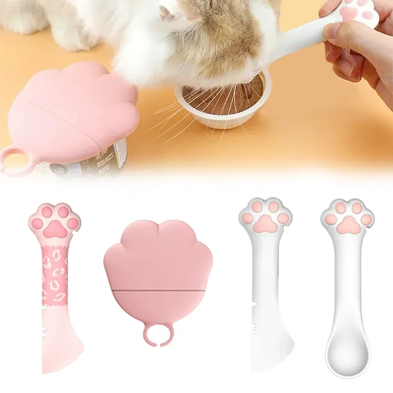 3-in-1 Pet Can Opener Spoon & Silicone Lid Set - Multi-functional Cat Paw Design for Wet/Dry Food Mixing & Storage - Ideal for Dogs & Cats thumbnail 1