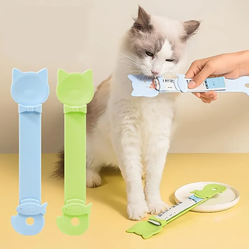 Easy-Squeeze Cat Treat Dispenser with Long Handle - Durable Plastic Lickable Wet Food Feeder Spoon for Cats, Pet Snack Tool thumbnail 1