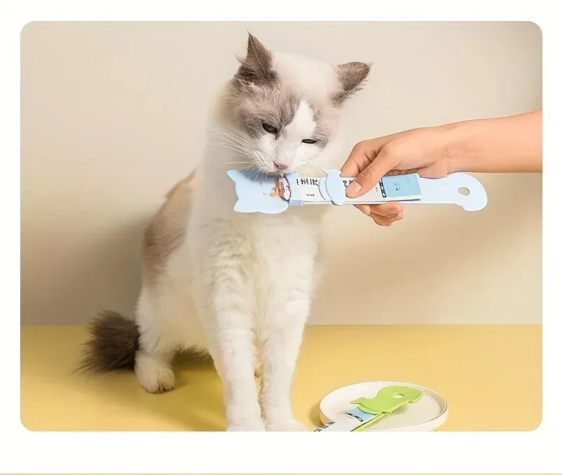 Easy-Squeeze Cat Treat Dispenser with Long Handle - Durable Plastic Lickable Wet Food Feeder Spoon for Cats, Pet Snack Tool showcase 7