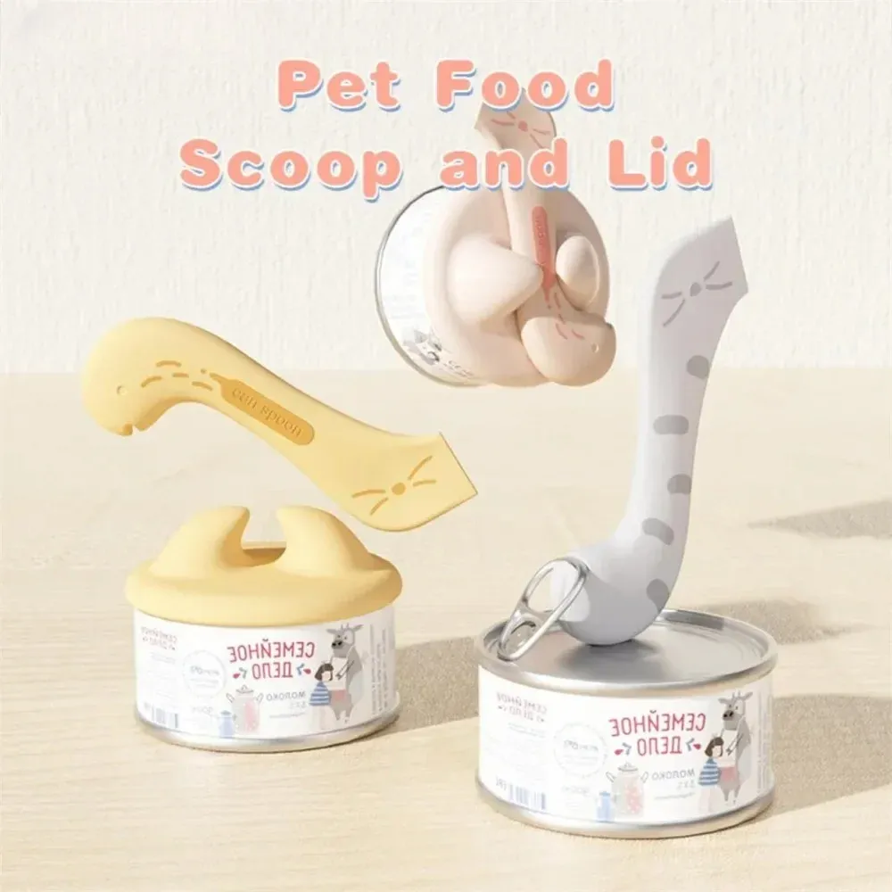 Pet Accessories Multifunctional Pet Dog Spoon Can Opener Wet Food Mixing Spoon Silicone Cat Can Sealing Cover Food Storage showcase 1