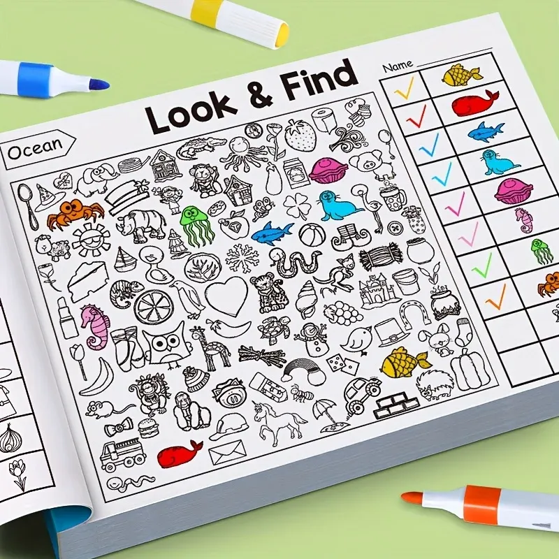 Interactive Seek & Find Coloring Activity Book for Kids with Hidden Object Games, Look & Find Pictures, Matching Exercises - Educational Fun for Children showcase 1