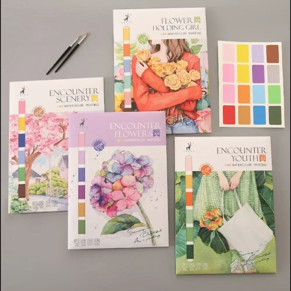 Portable Watercolor Painting Book for Kids & Beginners, 4 Sheets with Paint Brush, Gouache Art Set for Creative Drawing & Graffiti, Educational Stationery Toy thumbnail 1