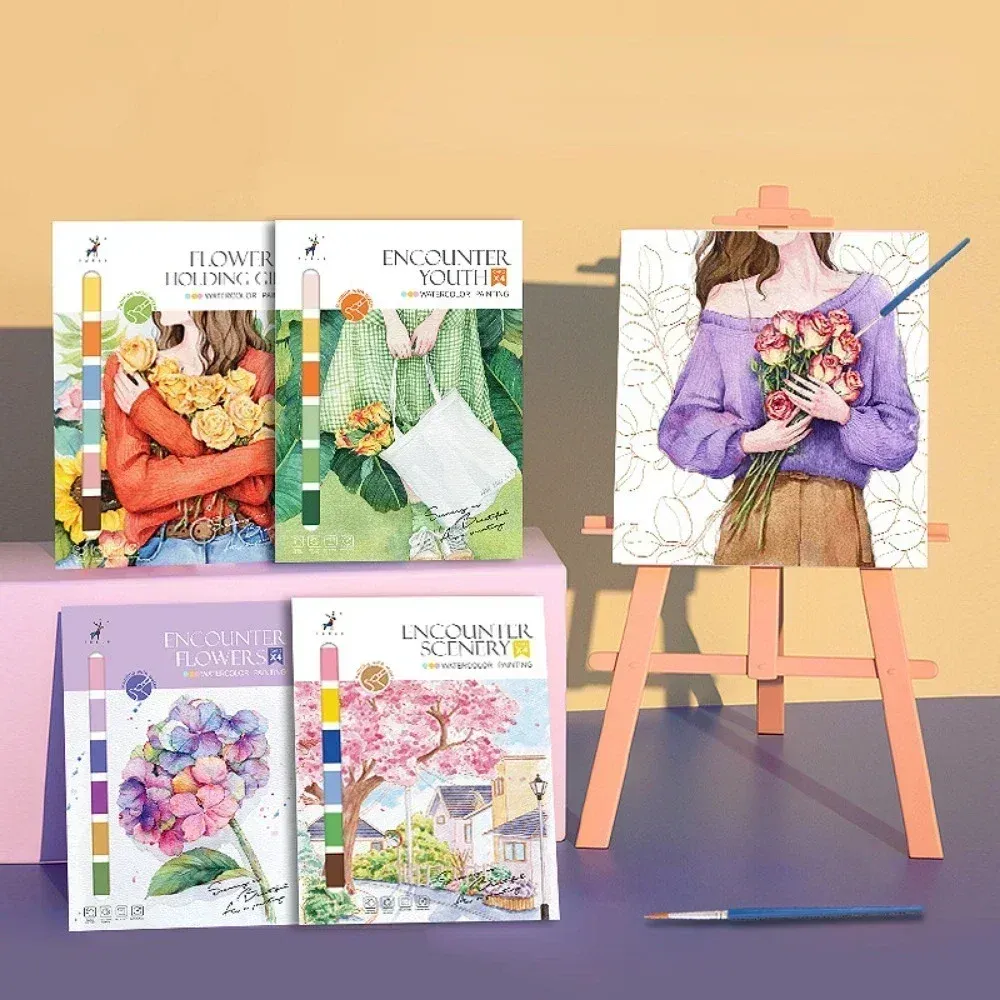 Portable Watercolor Painting Book for Kids & Beginners, 4 Sheets with Paint Brush, Gouache Art Set for Creative Drawing & Graffiti, Educational Stationery Toy thumbnail 3