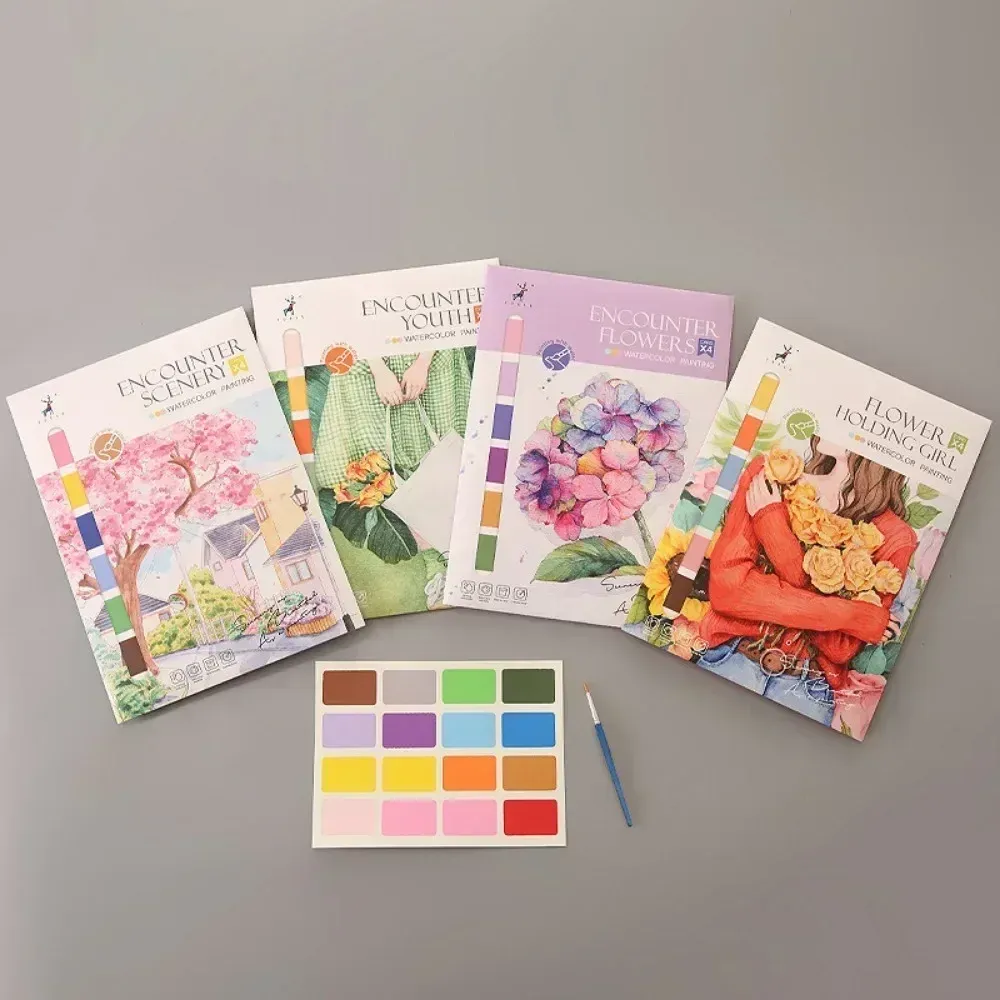 Portable Watercolor Painting Book for Kids & Beginners, 4 Sheets with Paint Brush, Gouache Art Set for Creative Drawing & Graffiti, Educational Stationery Toy thumbnail 2