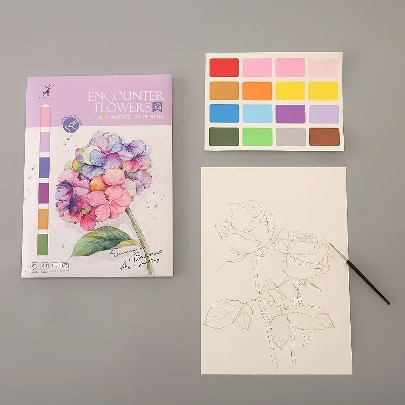 Portable Watercolor Painting Book for Kids & Beginners, 4 Sheets with Paint Brush, Gouache Art Set for Creative Drawing & Graffiti, Educational Stationery Toy thumbnail 5