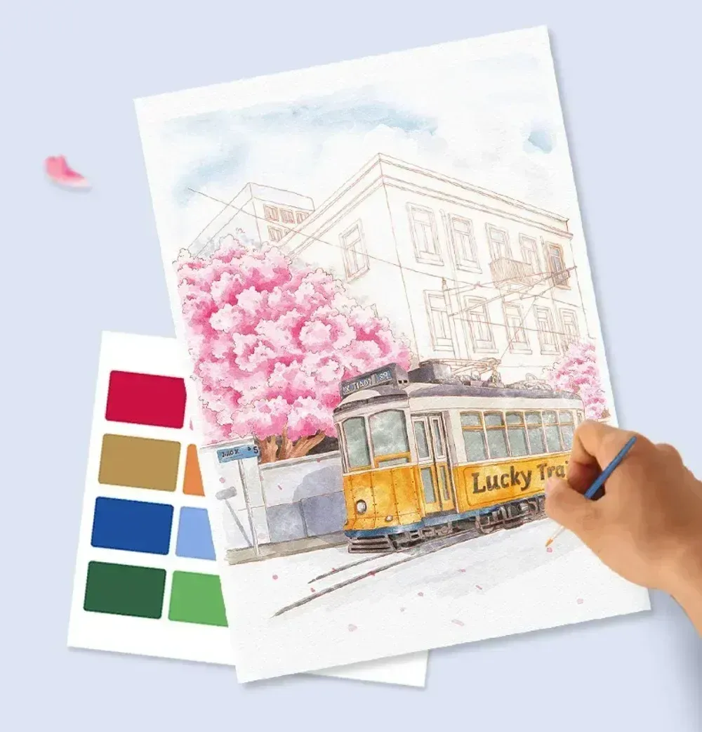Portable Watercolor Painting Book for Kids & Beginners, 4 Sheets with Paint Brush, Gouache Art Set for Creative Drawing & Graffiti, Educational Stationery Toy showcase 4