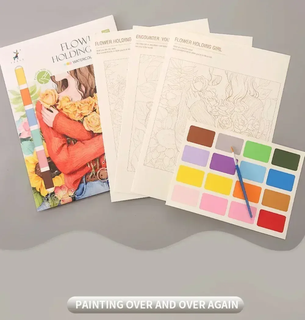 Portable Watercolor Painting Book for Kids & Beginners, 4 Sheets with Paint Brush, Gouache Art Set for Creative Drawing & Graffiti, Educational Stationery Toy showcase 9