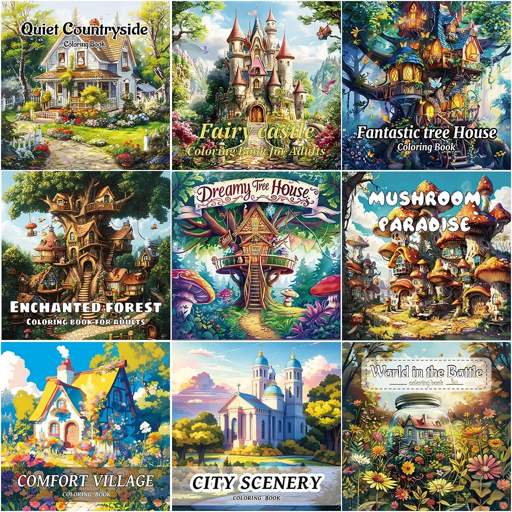 Treehouse Fantasy Adult Coloring Book: 20 Landscape Pages for Relaxation & Stress Relief, Ideal for Beginners & Art Enthusiasts thumbnail 1