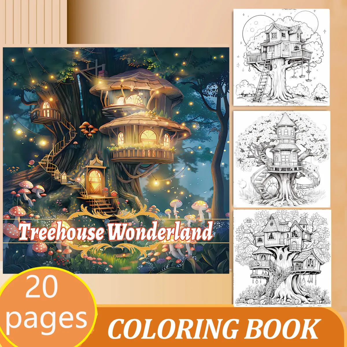 Treehouse Fantasy Adult Coloring Book: 20 Landscape Pages for Relaxation & Stress Relief, Ideal for Beginners & Art Enthusiasts showcase 4