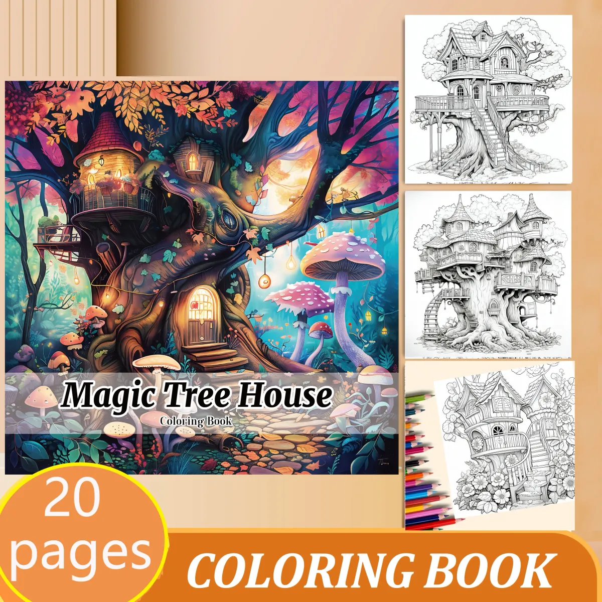Treehouse Fantasy Adult Coloring Book: 20 Landscape Pages for Relaxation & Stress Relief, Ideal for Beginners & Art Enthusiasts showcase 7