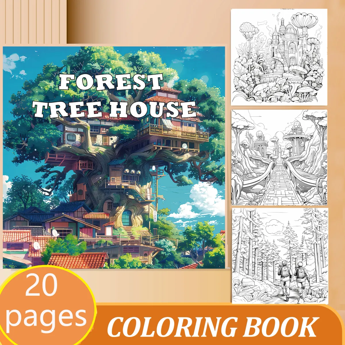 Treehouse Fantasy Adult Coloring Book: 20 Landscape Pages for Relaxation & Stress Relief, Ideal for Beginners & Art Enthusiasts showcase 5
