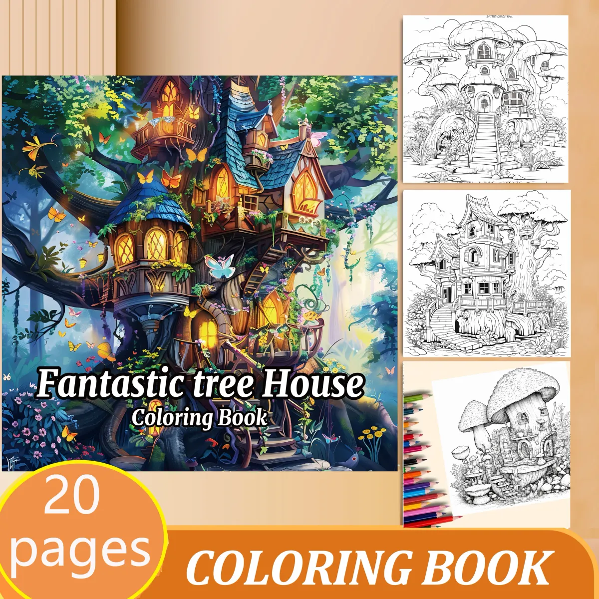 Treehouse Fantasy Adult Coloring Book: 20 Landscape Pages for Relaxation & Stress Relief, Ideal for Beginners & Art Enthusiasts showcase 9