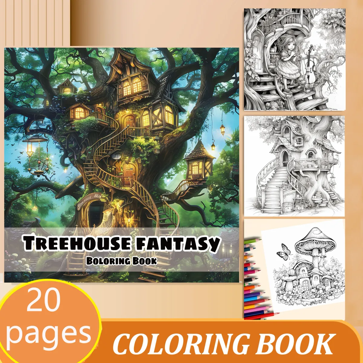 Treehouse Fantasy Adult Coloring Book: 20 Landscape Pages for Relaxation & Stress Relief, Ideal for Beginners & Art Enthusiasts showcase 10