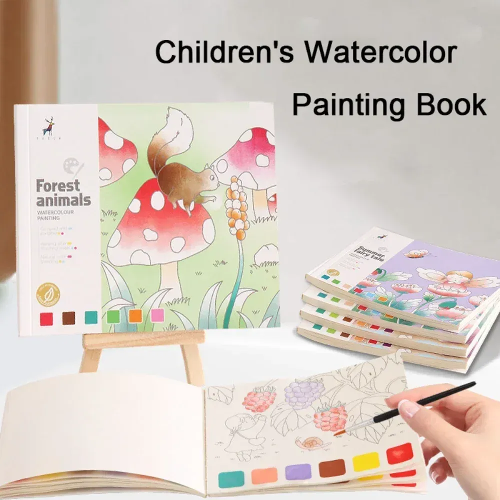 Creative Watercolor Painting Book for Kids: Fairy Tale, Animal & Flower Designs, Gouache Graffiti Drawing Pad, Children's DIY Art Toy, 20 Pages