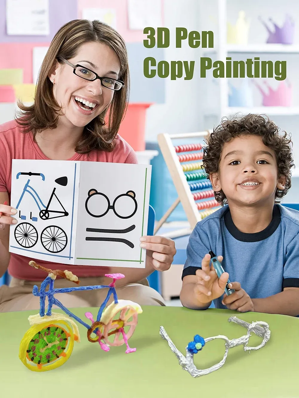 3D Printing Pen Drawing Book with Reusable Templates - Kids Art Supplies, Thick Paper, Clear Plate, Colorful Patterns for Creative Painting & Copying showcase 4