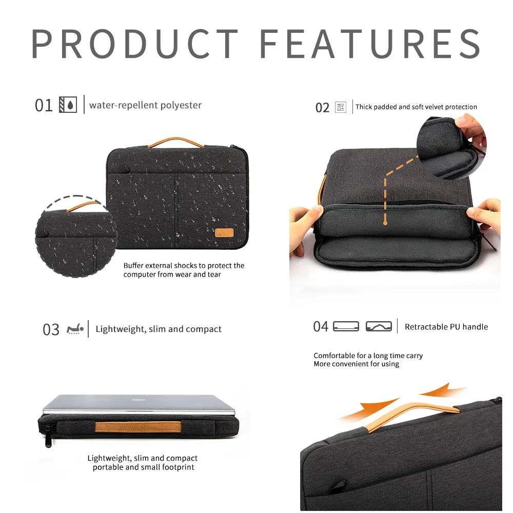 14" 15.6" Laptop Sleeve Bag Pouch for MacBook HP Dell Acer, Shockproof Business Travel Briefcase for Men, Durable Polyester Computer Case showcase 7