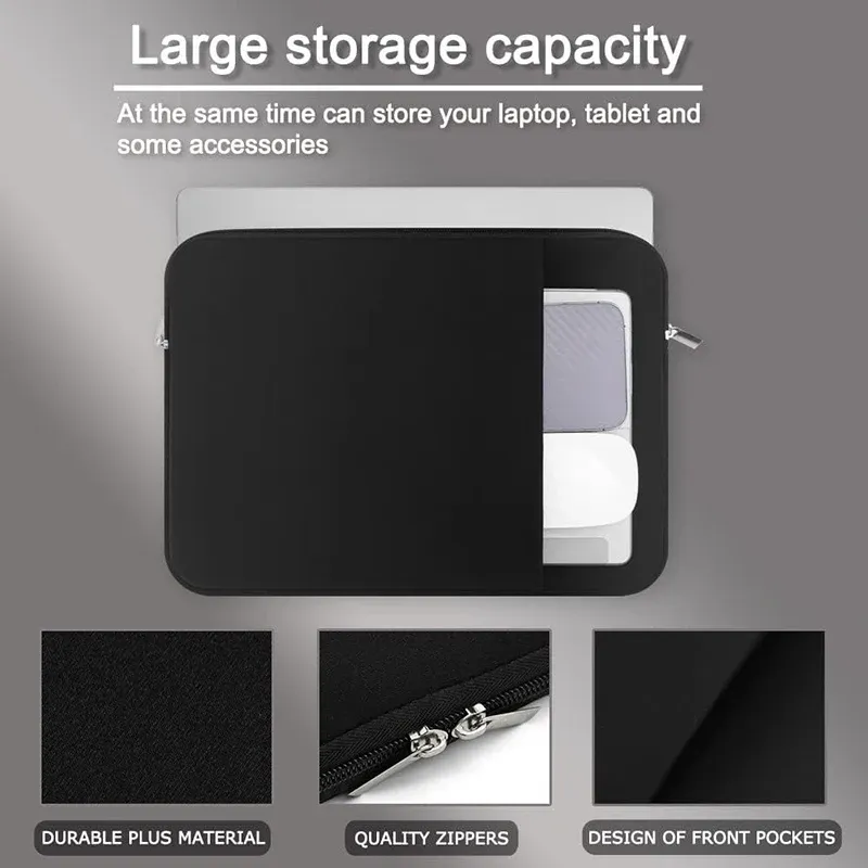13-15.6 Inch Laptop Sleeve Case for MacBook Air Pro, Protective Notebook Bag for Xiaomi, Lenovo, Asus, Dell, HP, with Double Pockets, Memory Foam, Black/Grey showcase 3