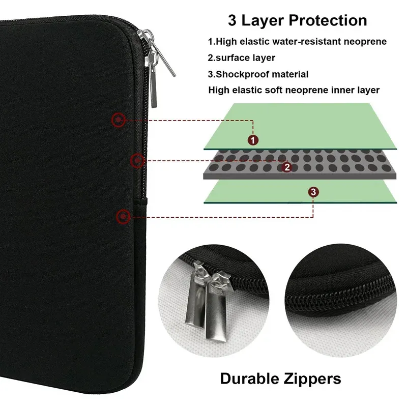 Durable Laptop Sleeve Case Bag for 11-15.6 Inch Laptops - Protective Padded Cover for MacBook, HP, Dell, Xiaomi Air - Water-Resistant with Dual Zipper thumbnail 2