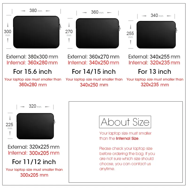 Durable Black Laptop Bag Sleeve Case for 11-15.6 Inch Laptops - Protects Lenovo, Xiaomi, Dell, MacBook Air/Pro/Retina thumbnail 6