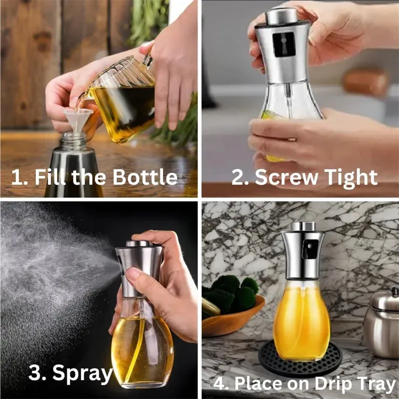 Olive Oil Sprayer for Cooking,200ml glass Olive oil sprayer, Vegetable Oil sprayer with funnel ,Oil sprayer,Baking, Frying, BBQ - Image 2