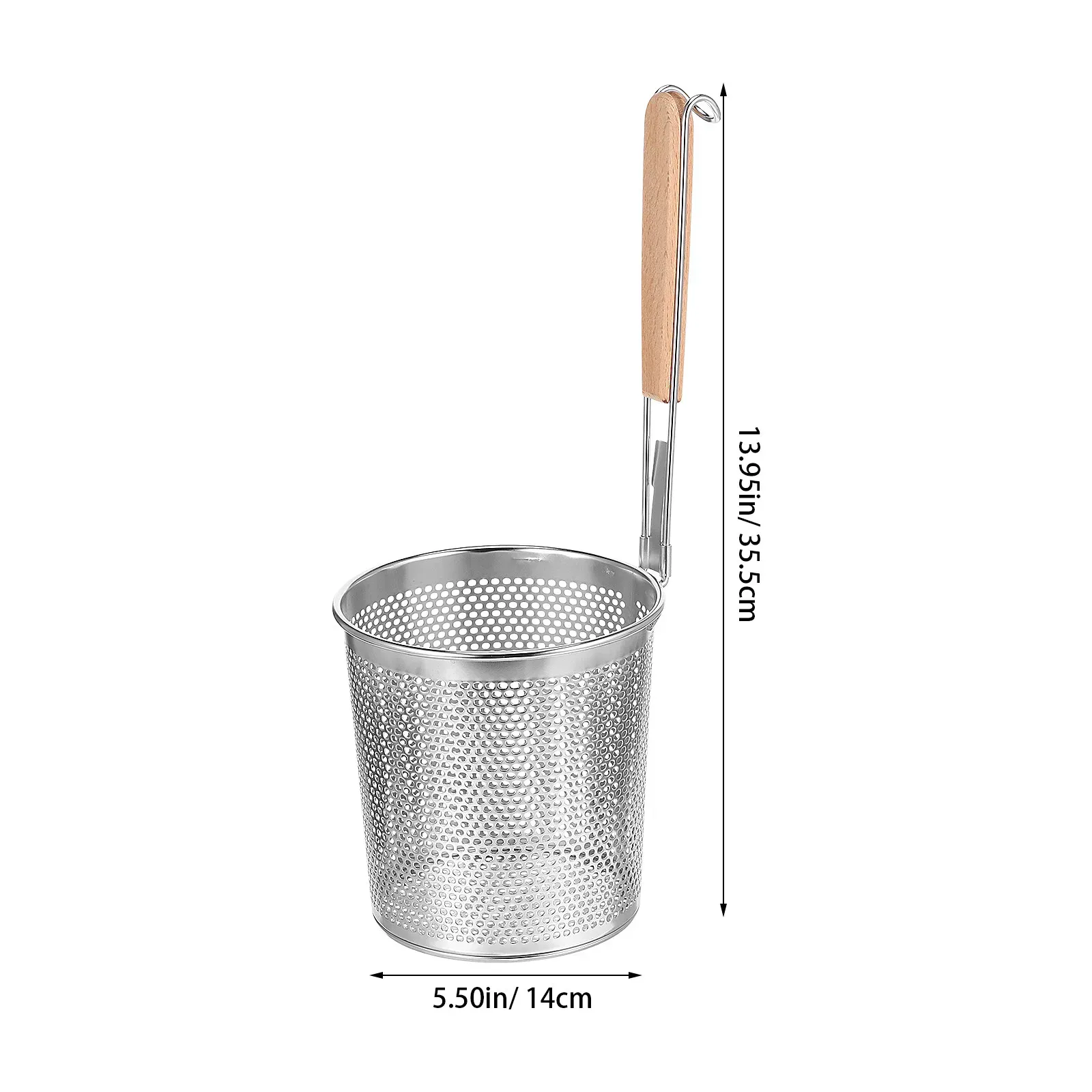 Stainless Steel Noodle Sifter Strainer Spoon with Long Wooden Handle - Fine Mesh Colander for Frying, Draining Oil, Vegetables, and Pasta - Kitchen Cooking Tool thumbnail 5