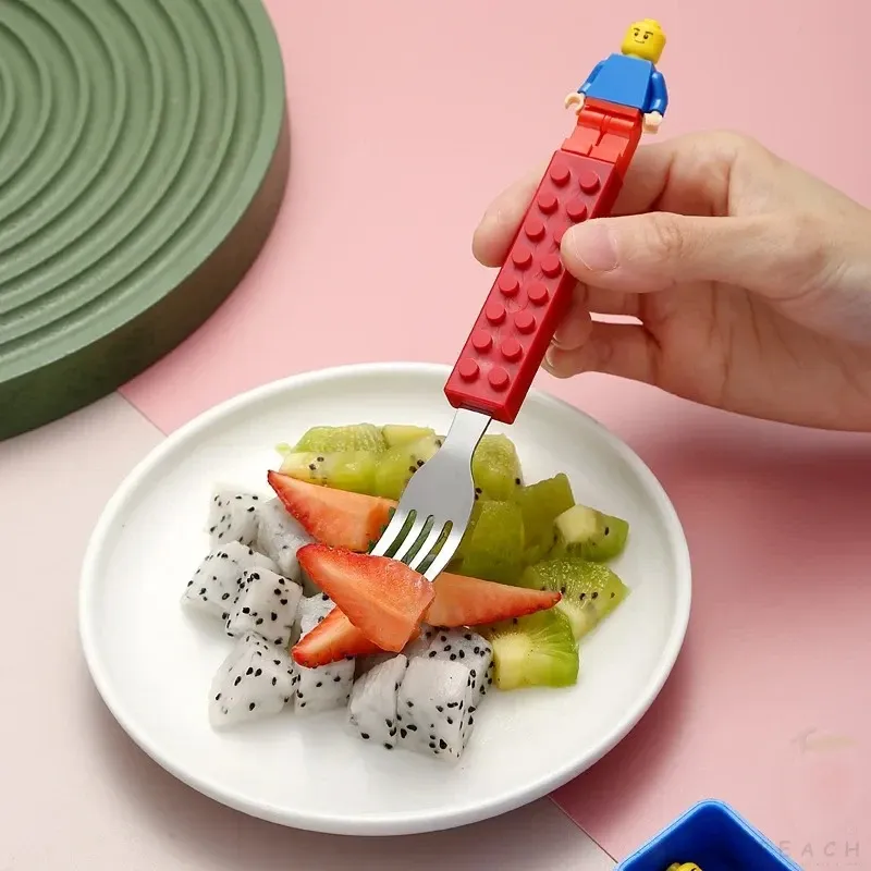 Building Block Style Stainless Steel Cutlery Set for Kids - Fun Portable Fork and Spoon with Storage Box, Easy Clean, Durable, Food-Grade Material thumbnail 5