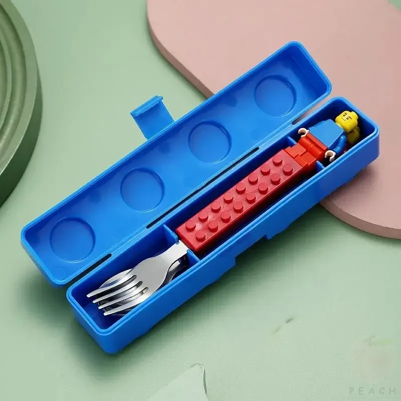 Building Block Style Stainless Steel Cutlery Set for Kids - Fun Portable Fork and Spoon with Storage Box, Easy Clean, Durable, Food-Grade Material thumbnail 4