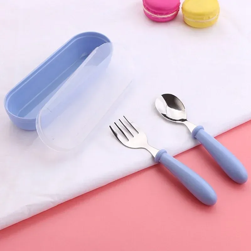 3-Piece Stainless Steel Children's Cutlery Set with Portable Box - Baby Feeding Spoons & Forks for Kids Ages 4 Months to 12 Years thumbnail 4