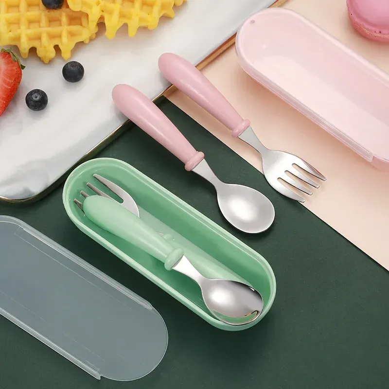3-Piece Stainless Steel Children's Cutlery Set with Portable Box - Baby Feeding Spoons & Forks for Kids Ages 4 Months to 12 Years thumbnail 5