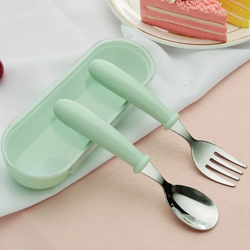 3-Piece Stainless Steel Children's Cutlery Set with Portable Box - Baby Feeding Spoons & Forks for Kids Ages 4 Months to 12 Years thumbnail 3