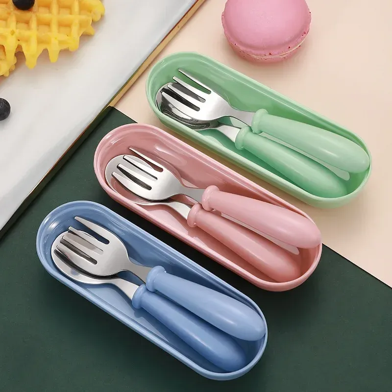 3-Piece Stainless Steel Children's Cutlery Set with Portable Box - Baby Feeding Spoons & Forks for Kids Ages 4 Months to 12 Years thumbnail 1