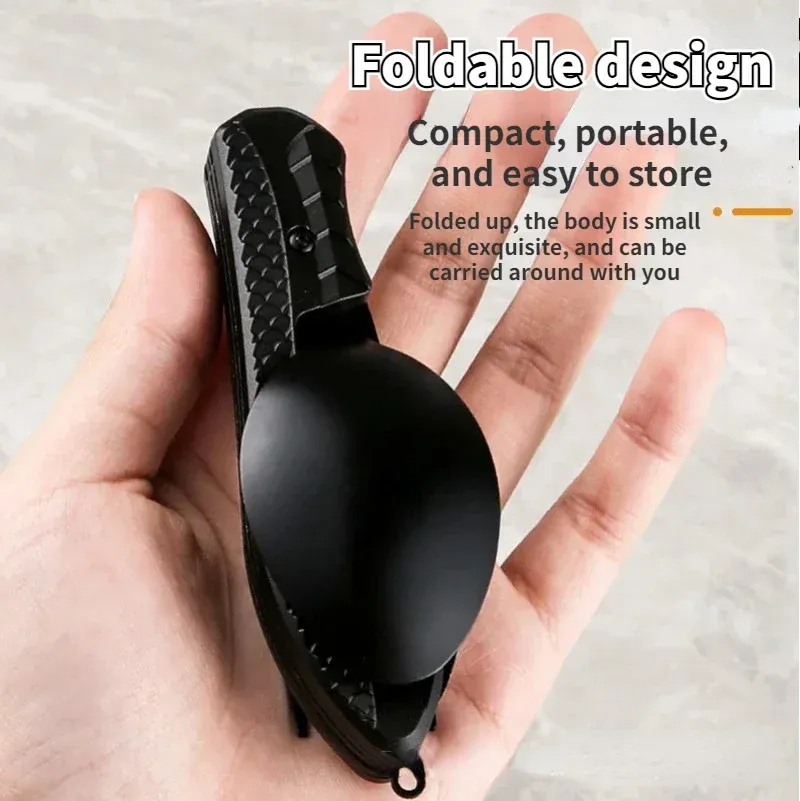 Portable Stainless Steel Camping Utensil Set - Foldable Spoon, Fork, Knife Multitool with Bottle Opener, Ideal for Outdoor Adventures and Travel thumbnail 4