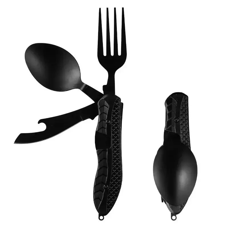 Portable Stainless Steel Camping Utensil Set - Foldable Spoon, Fork, Knife Multitool with Bottle Opener, Ideal for Outdoor Adventures and Travel thumbnail 2