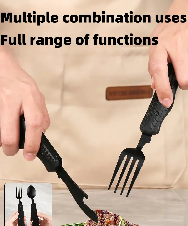 Portable Stainless Steel Camping Utensil Set - Foldable Spoon, Fork, Knife Multitool with Bottle Opener, Ideal for Outdoor Adventures and Travel showcase 4