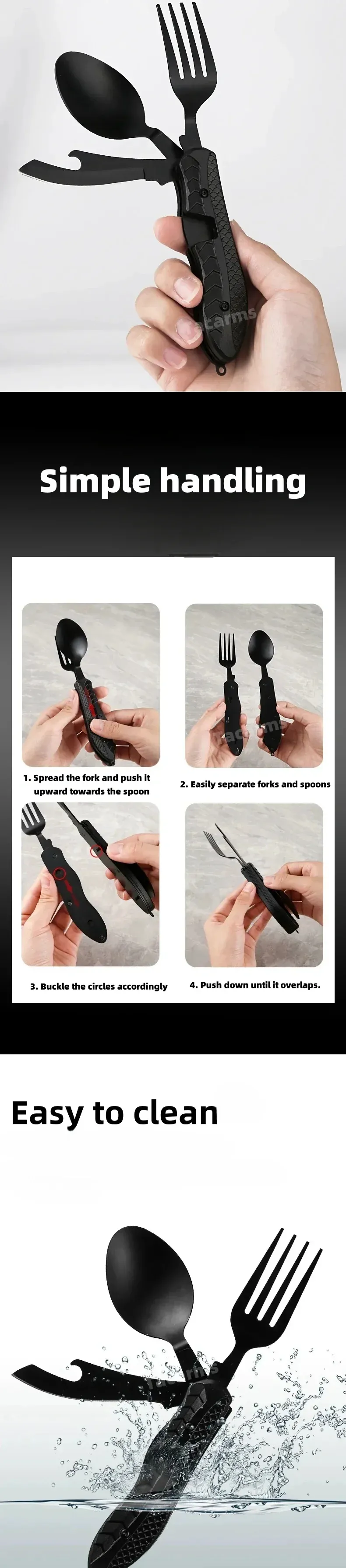 Portable Stainless Steel Camping Utensil Set - Foldable Spoon, Fork, Knife Multitool with Bottle Opener, Ideal for Outdoor Adventures and Travel showcase 6