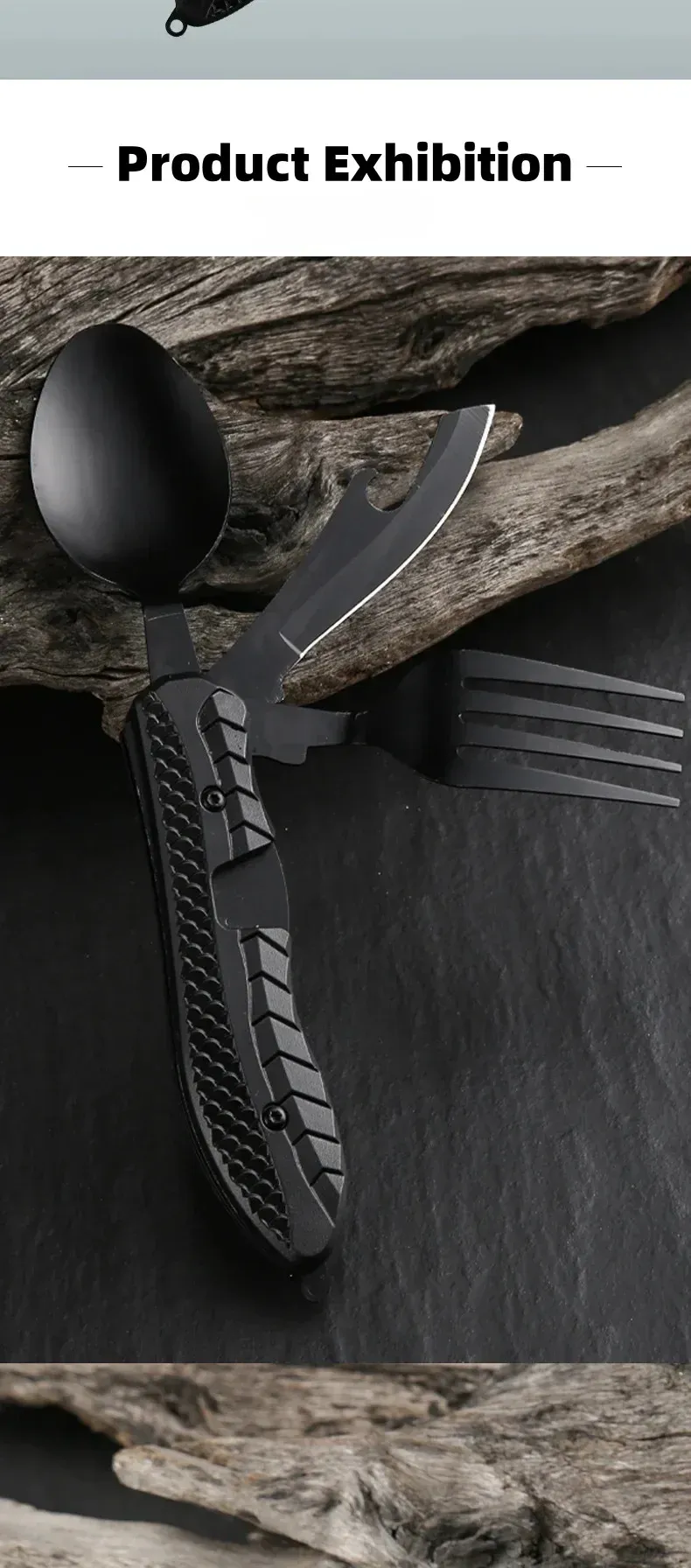 Portable Stainless Steel Camping Utensil Set - Foldable Spoon, Fork, Knife Multitool with Bottle Opener, Ideal for Outdoor Adventures and Travel showcase 7