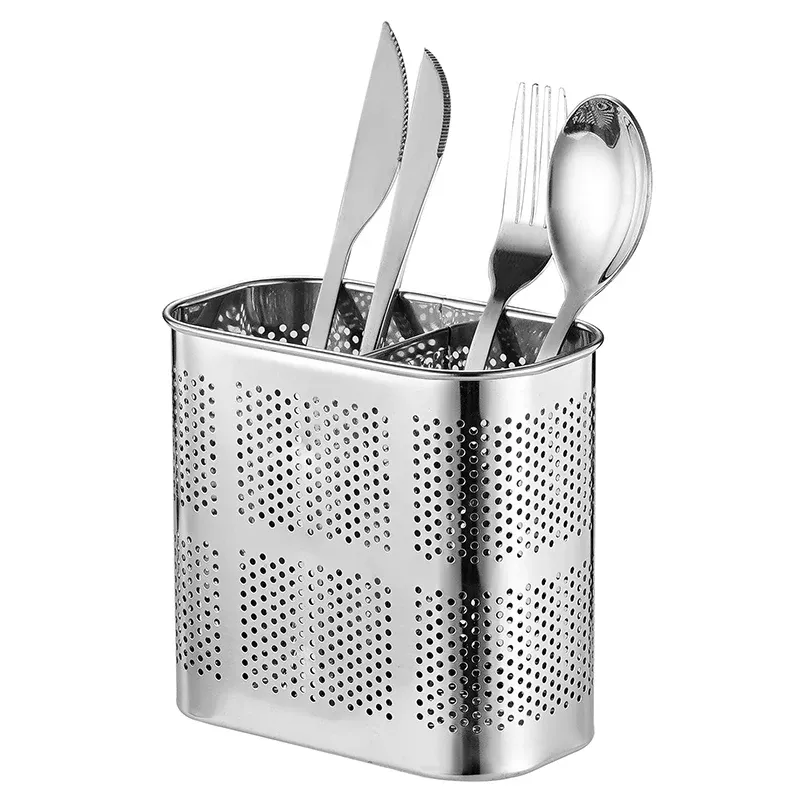 Stainless Steel Chopsticks Holder with Hooks - Kitchen Utensil Drying Rack Organizer for Forks, Spoons, and Cookware - Rust-Free & Durable Countertop Storage thumbnail 1