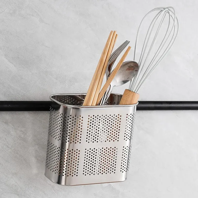 Stainless Steel Chopsticks Holder with Hooks - Kitchen Utensil Drying Rack Organizer for Forks, Spoons, and Cookware - Rust-Free & Durable Countertop Storage thumbnail 2