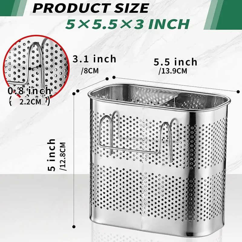 Stainless Steel Chopsticks Holder with Hooks - Kitchen Utensil Drying Rack Organizer for Forks, Spoons, and Cookware - Rust-Free & Durable Countertop Storage thumbnail 6