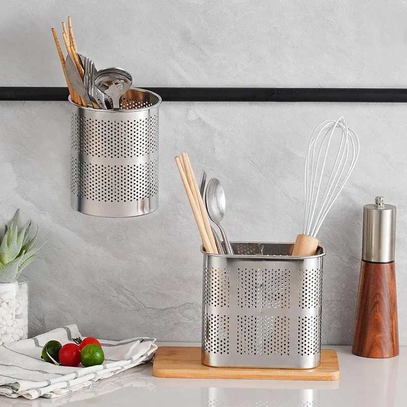 Stainless Steel Chopsticks Holder with Hooks - Kitchen Utensil Drying Rack Organizer for Forks, Spoons, and Cookware - Rust-Free & Durable Countertop Storage showcase 4