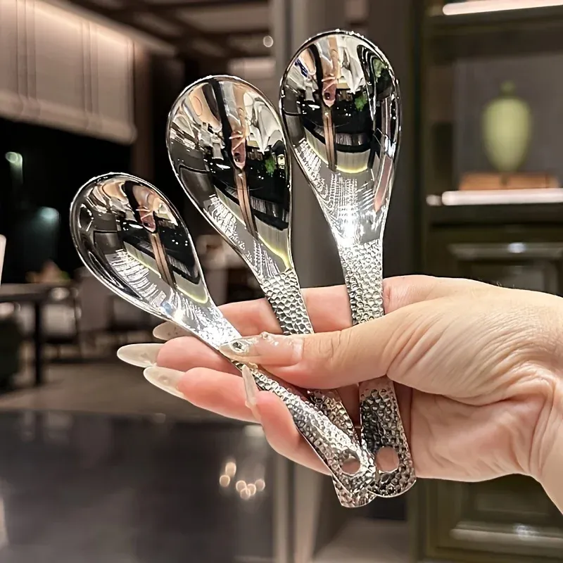 2pcs Stainless Steel Spoon Set - Large Capacity Mirror Polished Cutlery for Desserts, Fruits, Home Kitchen Use, Elegant Dining Utensils thumbnail 6