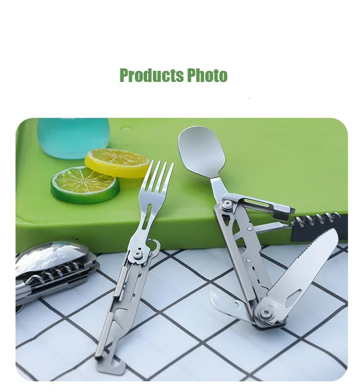 Multifunctional Portable Camping Cutlery Set Stainless Steel Folding Knife Fork Spoon with Can Opener Outdoor Equipment for Travel and Picnics showcase 15