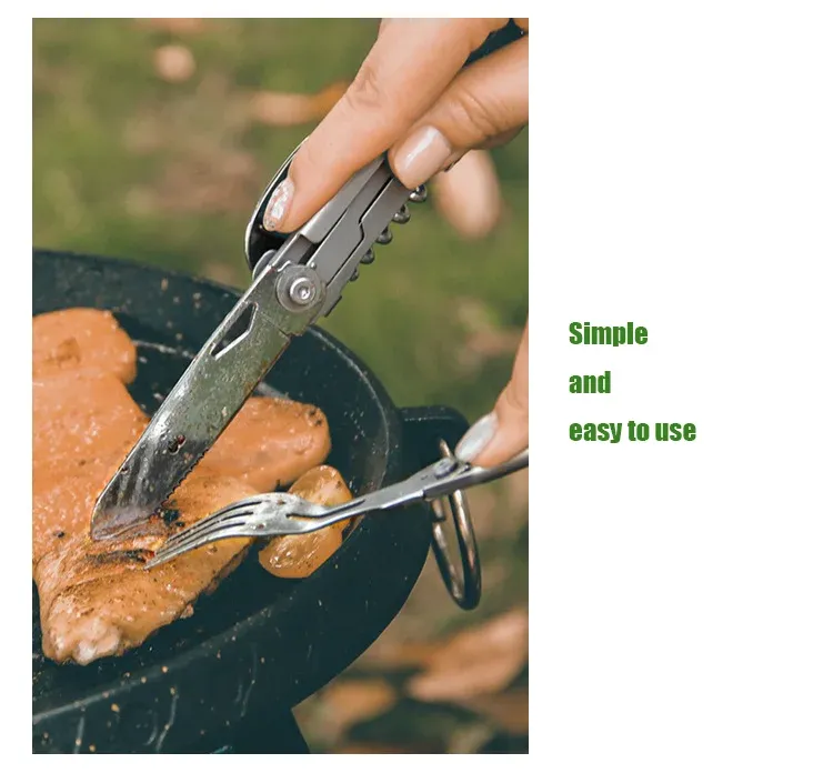 Multifunctional Portable Camping Cutlery Set Stainless Steel Folding Knife Fork Spoon with Can Opener Outdoor Equipment for Travel and Picnics showcase 7