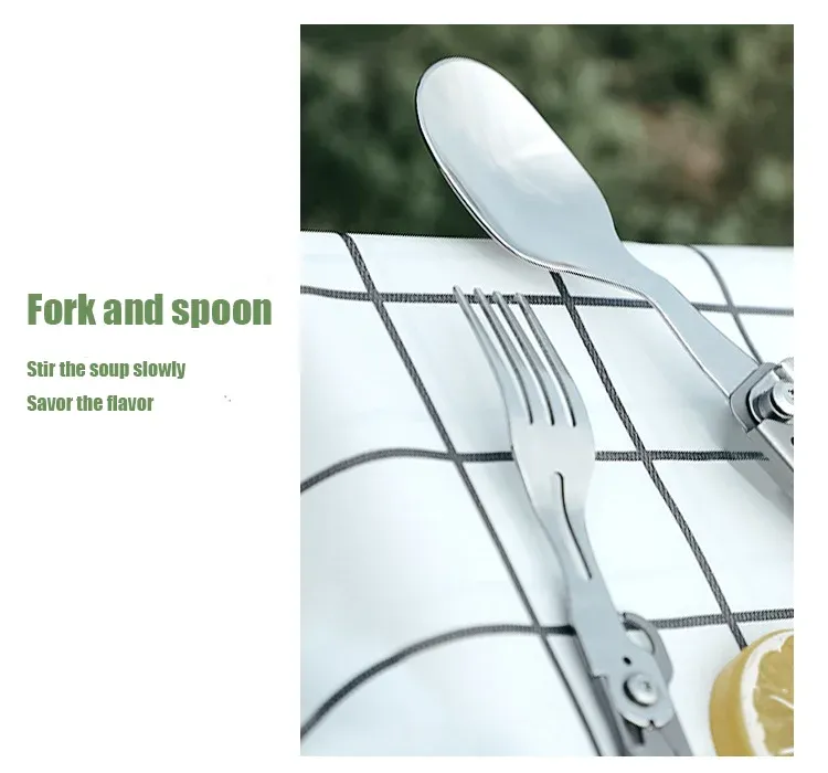 Multifunctional Portable Camping Cutlery Set Stainless Steel Folding Knife Fork Spoon with Can Opener Outdoor Equipment for Travel and Picnics showcase 10