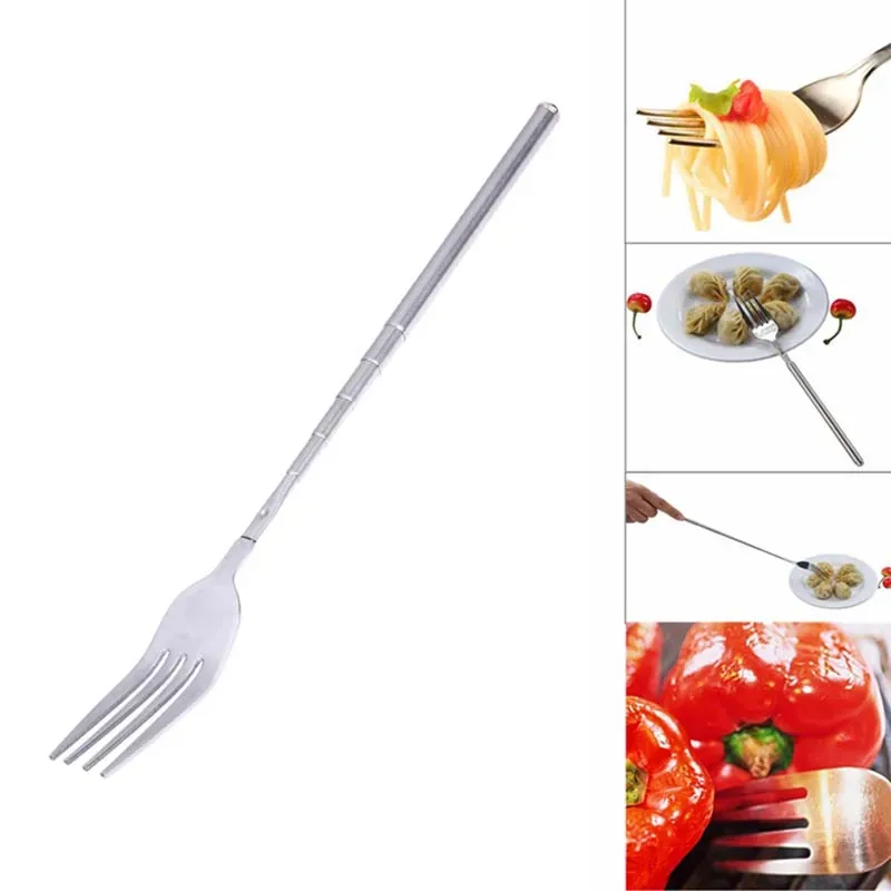 Silver Stainless Steel Telescopic Extendable Fork - Long BBQ Meat, Fruit, Dessert Cutlery for Kitchen & Barbecue showcase 2